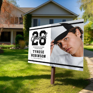 Modern Black White Photo Graduation Sign