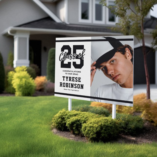 Modern Black White Photo Graduation Sign (Creator Uploaded)