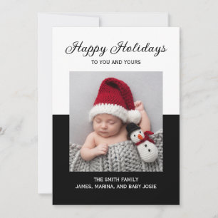 Modern Black White Photo Happy Holidays Photo Holi Holiday Card