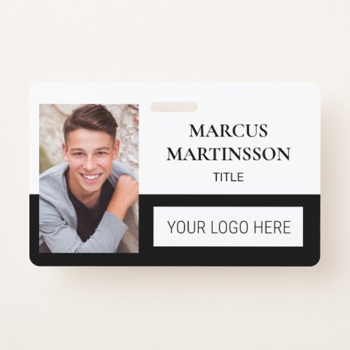 Modern Black White Photo ID Name Title Barcode Badge