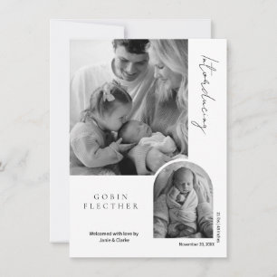 Modern Black & White Photo Inset  Birth  Announcement