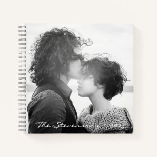 Modern Black White Photo Keepsake Wedding Couple Notebook