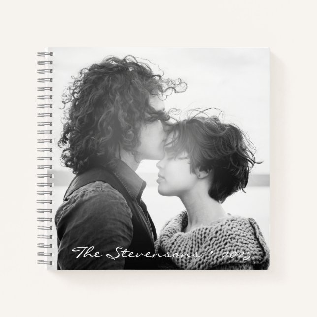 Modern Black White Photo Keepsake Wedding Couple Notebook (Front)
