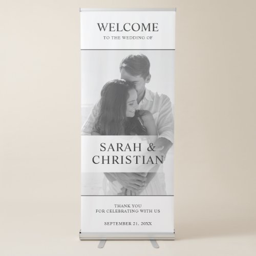 Modern Black  White Photo Minimal Welcome Wedding Retractable Banner