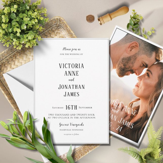 Modern Black & White Photo Minimalist Wedding Invitation (Creator Uploaded)