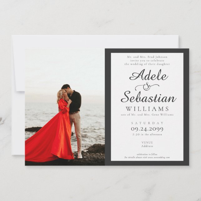Modern Black White Photo Monogram Formal Wedding Invitation (Front)