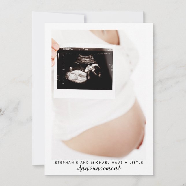 Modern Black & White Photo Pregnancy Announcement (Front)