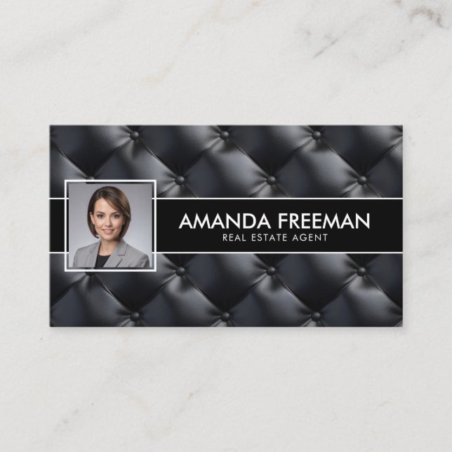 Modern Black & White Photo Real Estate Agent Business Card (Front)