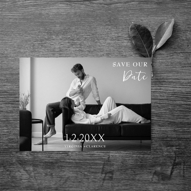 Modern Black & White Photo Save the Date  Announce Announcement Postcard (Creator Uploaded)