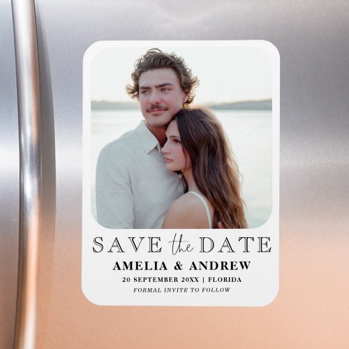 Modern Black  White  Photo Save the Date Magnet