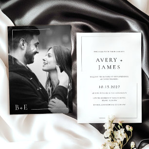 Modern Black White Photo Simple Elegant Wedding Invitation