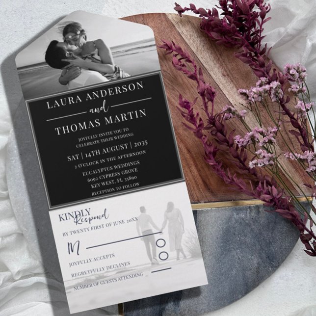 Modern Black & White Photo Wedding All In One Invitation (Creator Uploaded)