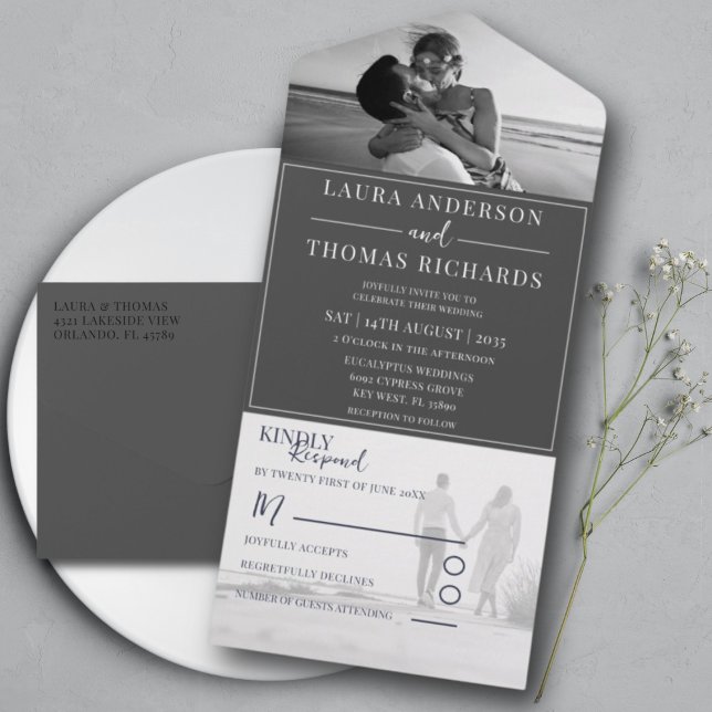 Modern Black & White Photo Wedding All In One Invitation (Creator Uploaded)