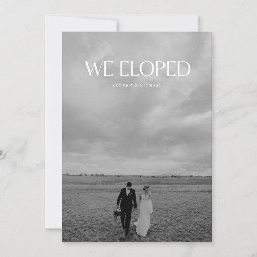 Modern Black &amp; White Photo Wedding Elopement Announcement