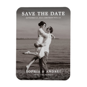 Modern Black & White Photo Wedding Save the Date Magnet