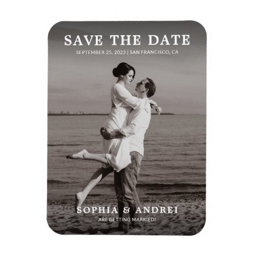 Modern Black  White Photo Wedding Save the Date Magnet