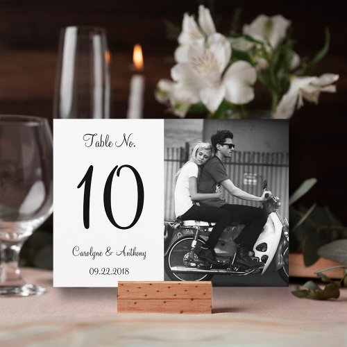 Modern Black  White Photo Wedding Table Number