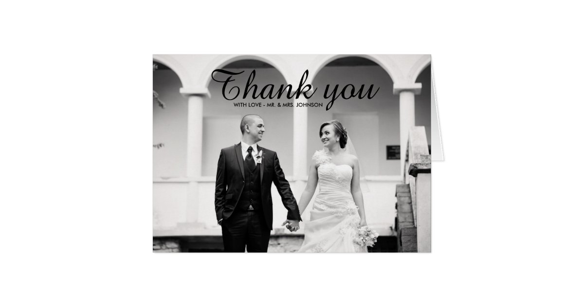 Modern Black & White Photo Wedding Thank You Card | Zazzle