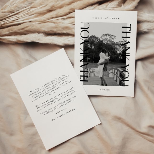 Modern Black White Photo Wedding Thank You Card (Creator Uploaded)