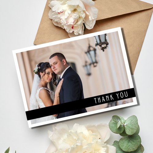 Modern Black White Photo Wedding Thank You Card