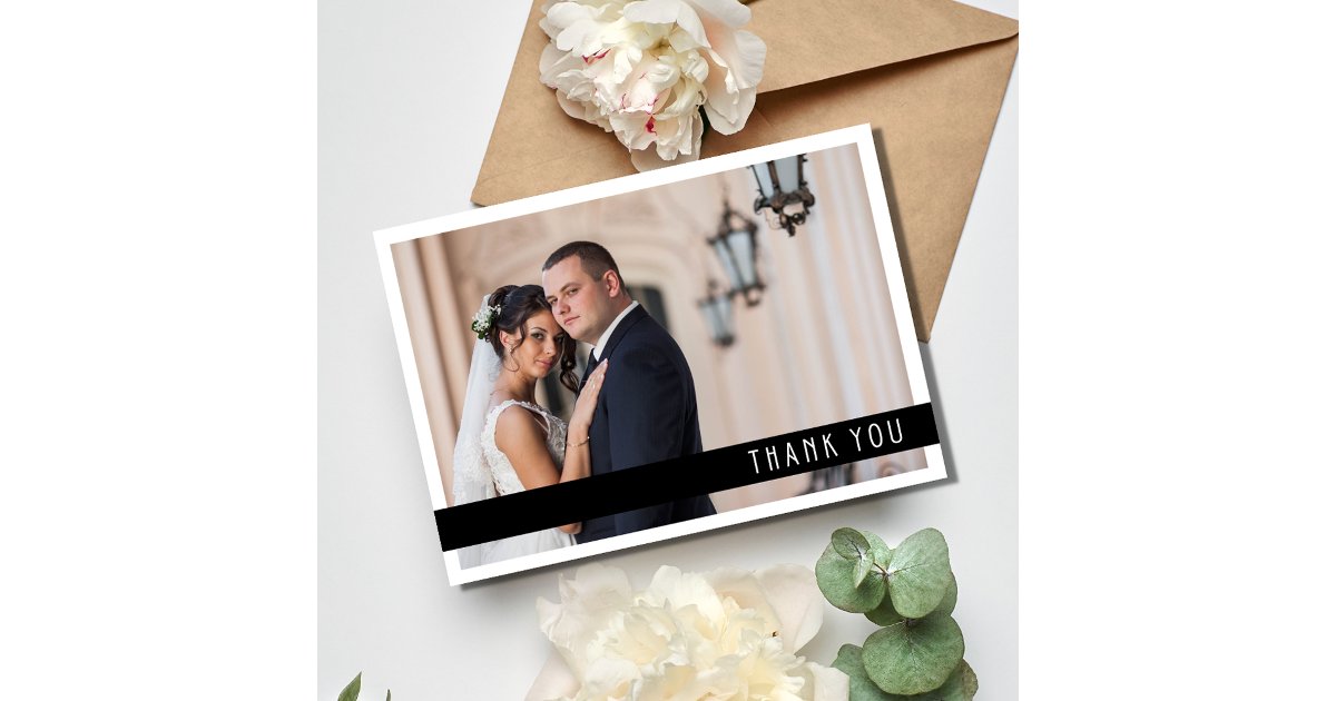 Modern Black White Photo Wedding Thank You Card | Zazzle
