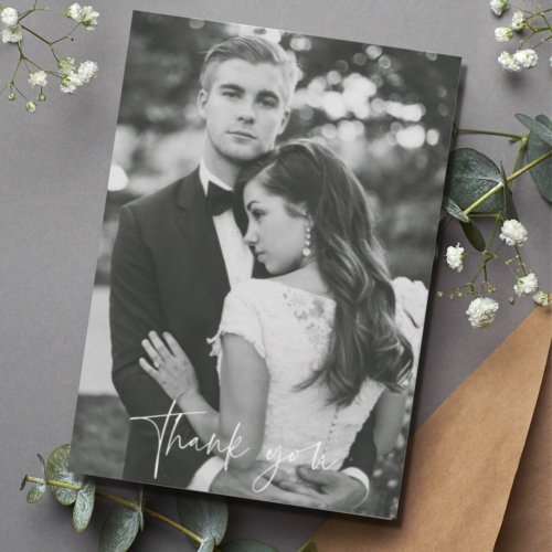 Modern Black White Photo Wedding Thank You Cards