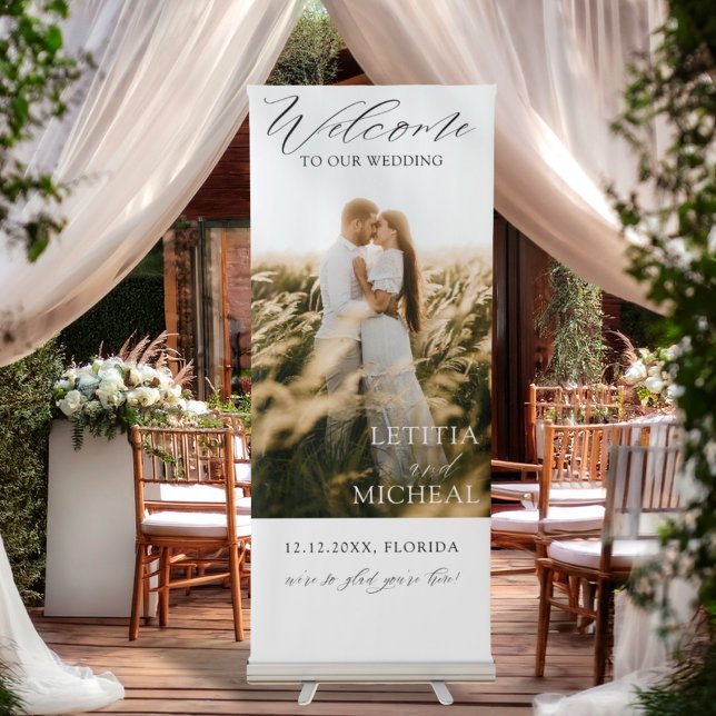 Modern Black & White Photo Wedding Welcome Retractable Banner (Creator Uploaded)