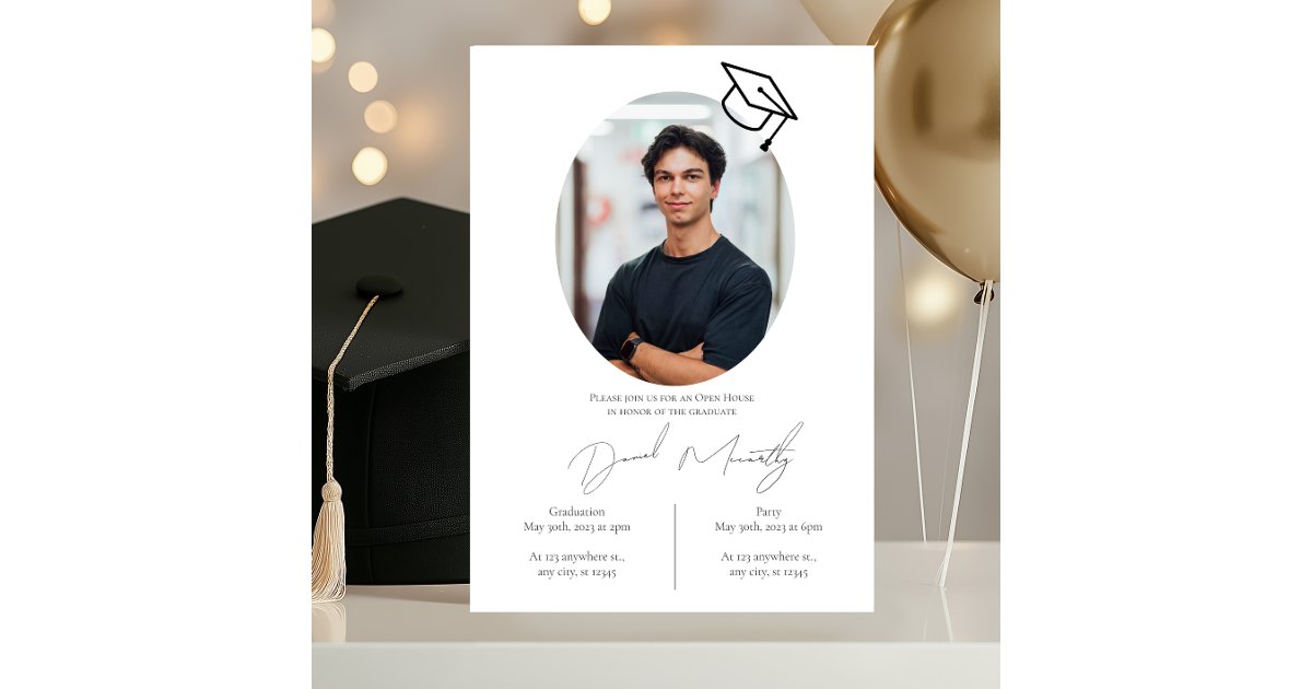 Modern Black White Photos Party Graduation Invitation | Zazzle