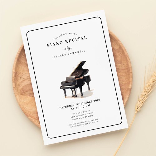 Modern Black  White Piano Recital Invitation