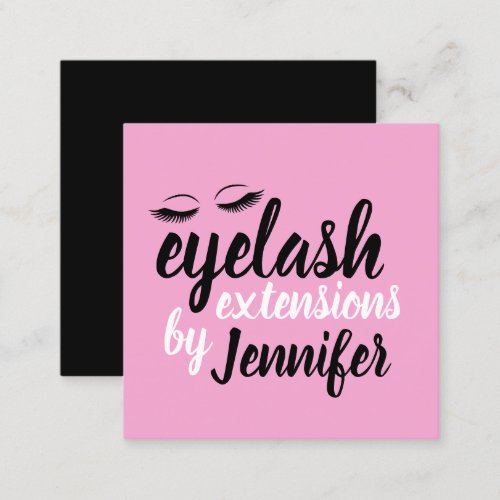 Modern black white  pink eyelash extensions square business card