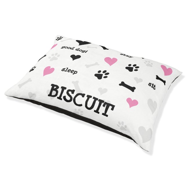Modern Black White Pink Grey Custom Stylish Dog Pet Bed (Angled)