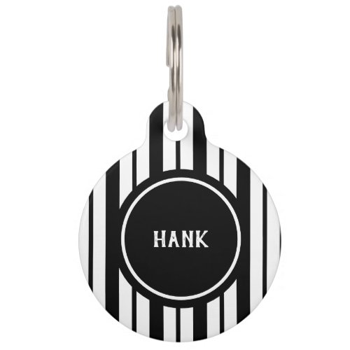 Modern Black White Pinstripes Monogrammed  Pet ID Tag