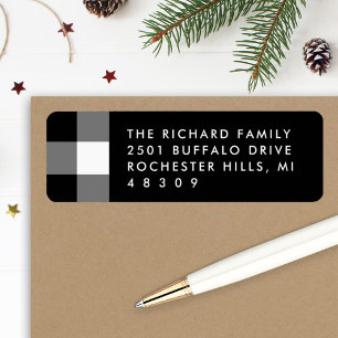 Modern Black White Plaid Christmas Address Label