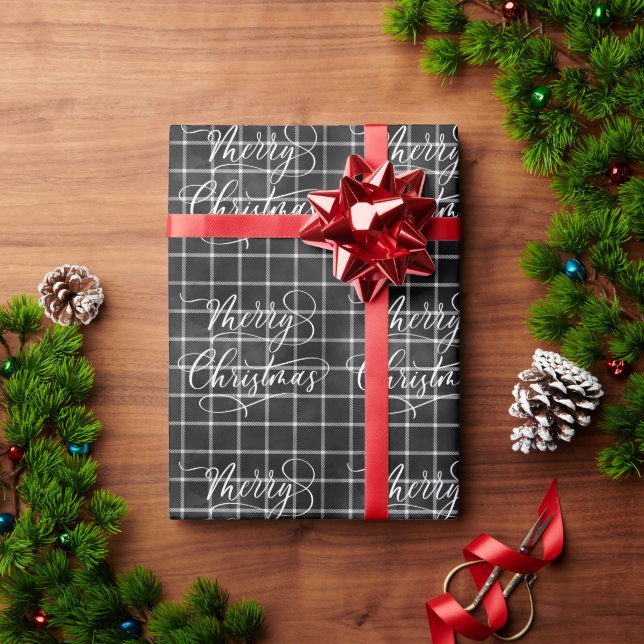 Modern BLACK WHITE Plaid Christmas Holiday GIFT Wrapping Paper (Holiday Gift)