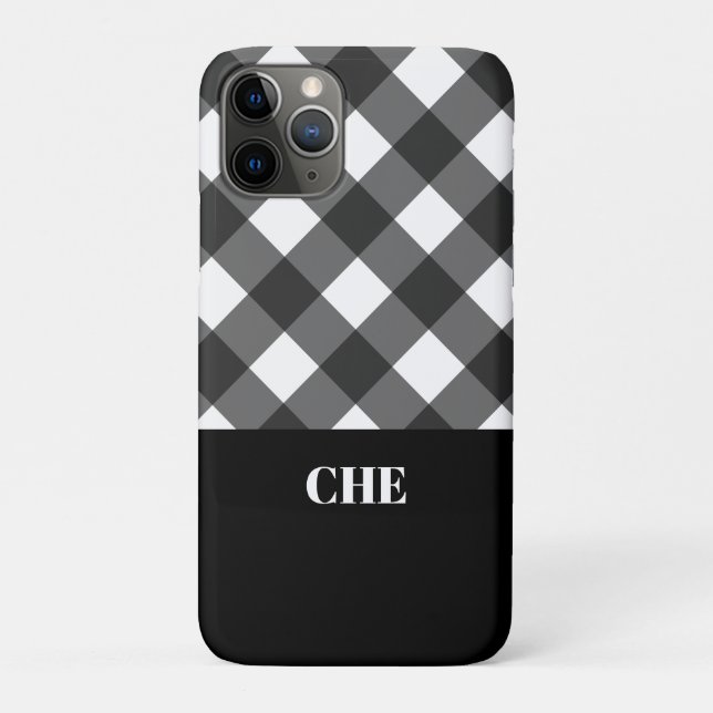 Modern Black White Plaid Monogram Case-Mate iPhone Case (Back)