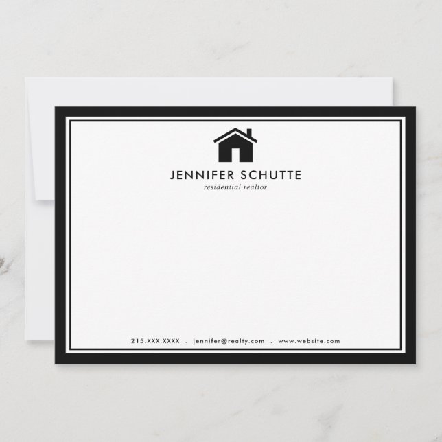 Modern Black & White Plaid Personalized Realtor Note Card (Front)