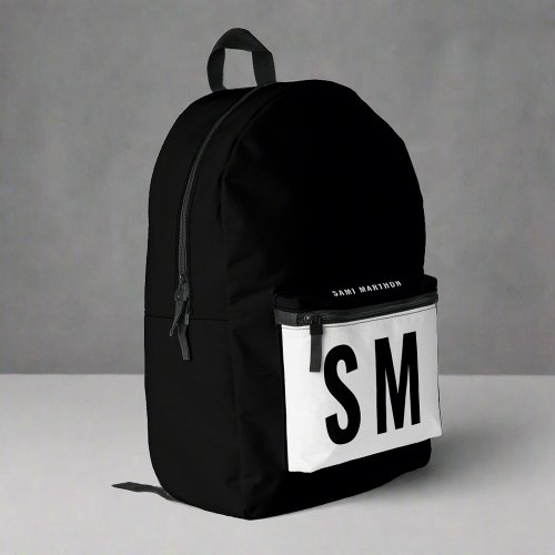Modern Black  White Player Sports Boy Monogram Printed Backpack