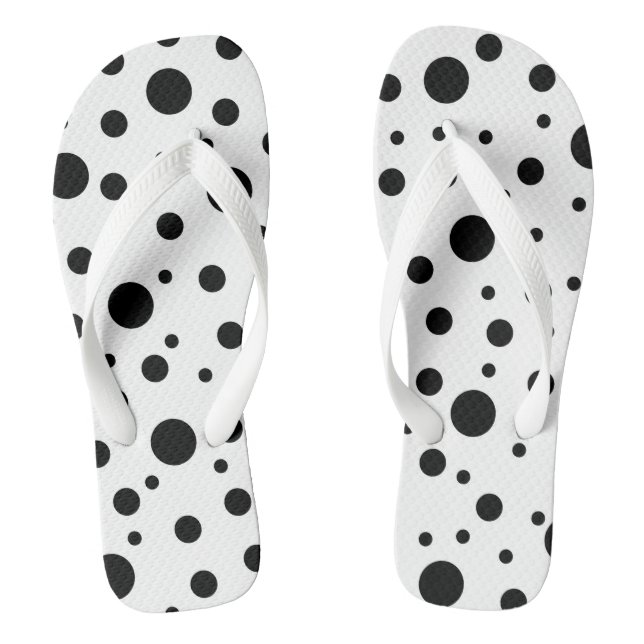 Modern Black White Polka Dot Flip Flops (Footbed)