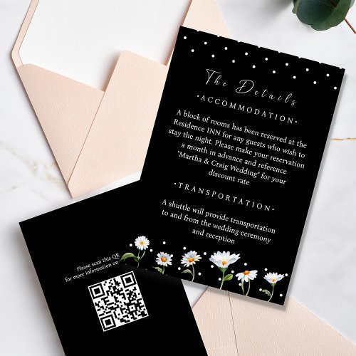 Modern Black White Polka Dot Floral Wedding Detail Enclosure Card