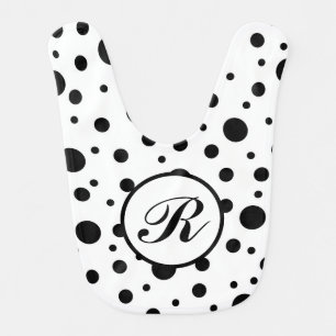 Modern Black White Polka Dot Monogram Baby Bib