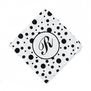 Modern Black White Polka Dot Monogram Bandana