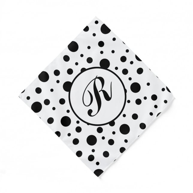 Modern Black White Polka Dot Monogram Bandana (Front)