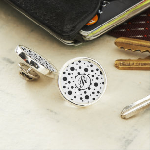 Modern Black White Polka Dot Monogram Lapel Pin