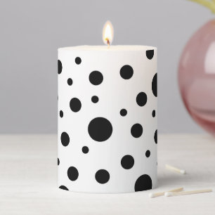 Modern Black White Polka Dot Pillar Candle