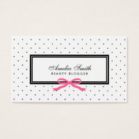 Modern Black White Polka Dot Pink Ribbon Blogger Business Card