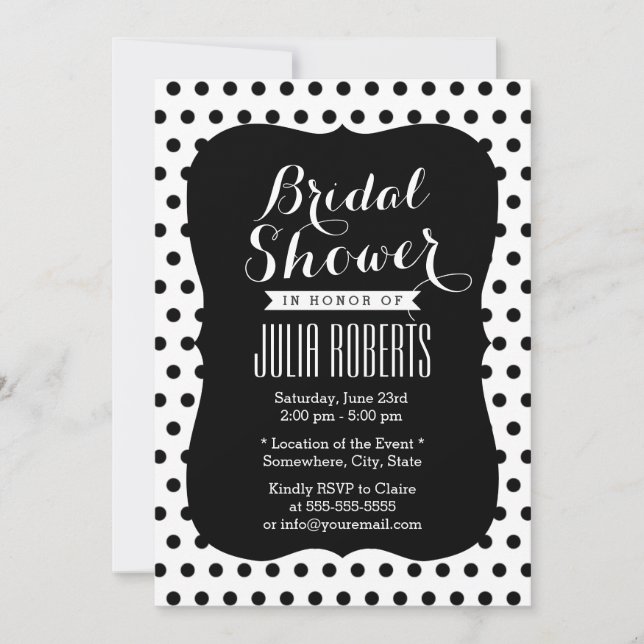 Modern Black & White Polka Dots Bridal Shower Invitation (Front)