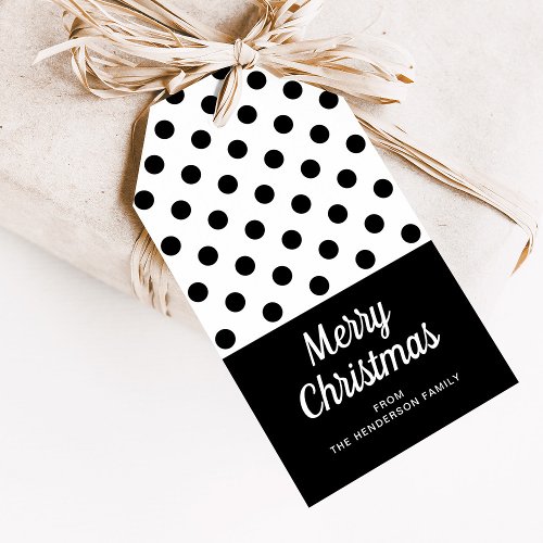 Modern Black White Polka Dots Merry Christmas Gift Tags