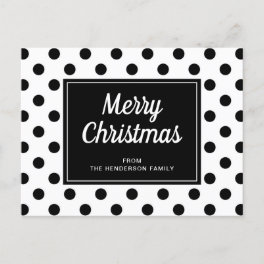 Modern Black White Polka Dots Merry Christmas Postcard