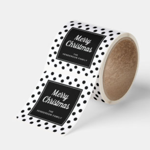 Modern Black White Polka Dots Merry Christmas Square Sticker