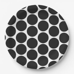 MODERN BLACK, WHITE POLKA DOTS PAPER PLATES